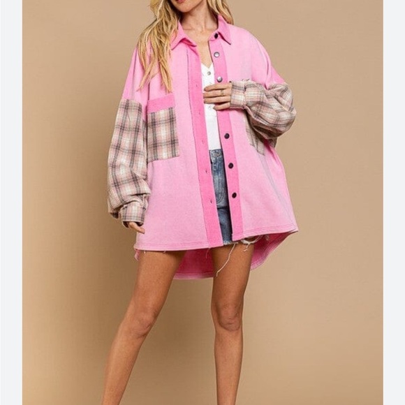 Vici front and center pink and plaid shacket size s - Picture 1 of 8
